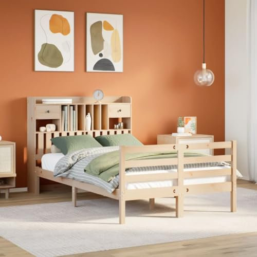 Iiaky Massivholzbett mit Regal ohne Matratze Bett Mit Stauraum Massivholzbett Holzbett Bettgestell 135x190 cm Kiefernholz // 3321928