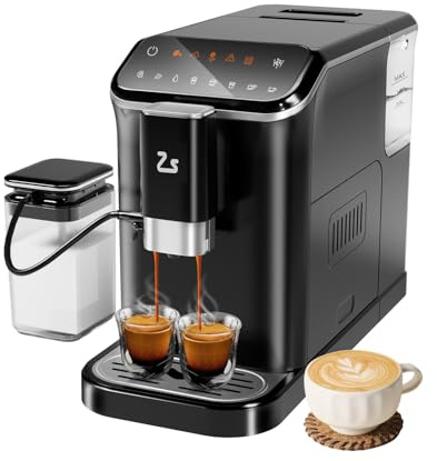 Zstar Fully Automatic Espresso Machine with Milk Frother, Professional Espresso Maker with Grinder, Auto-Cleaning, One-Touch Operation, 1.5L Water Tank for Latte, Cappuccino, Macchiato