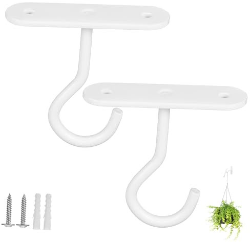 MOBUTOFU Ganchos De Techo para Plantas Colgantes Blancos 2 Unidades, Soporte Resistente De Hierro para Macetas, Faroles y Campanillas De Viento, Adecuado para Interiores y Exteriores