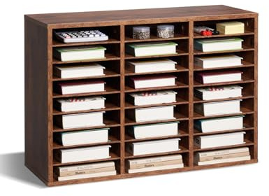 VEVOR Organizador de Literatura, Clasificador de Archivos de 27 Compartimentos 800 x 297 x 550 mm con Estantes Extraíbles, Clasificador de Madera de Aglomerado para Oficina, Hogar, Marrón Oscuro