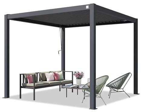 PRIMEYARD Pergola 3x3 m stolpar av aluminium med lamelltak av stål terrasstak antracit