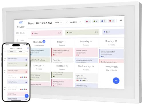 HoziRes Calendrier Numérique, 10.1'' WIFI Calendrier Électronique pour Familial, Intelligent Écran Tactile Display, Planning Numerique Cadre Photo Numérique Sync Horaires & Partage Moments via App