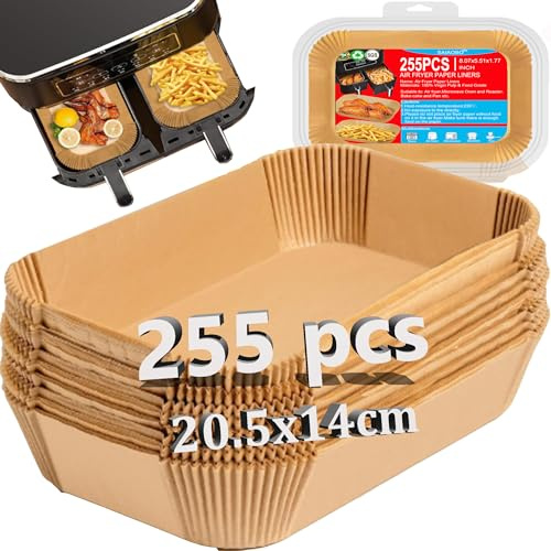 Backpapier für Heißluftfritteuse, 255 Stück 20,5x14cm Airfryer Backpapier für Ninja Airfryer, Kompatibel mit Ninja Heißluftfritteuse AF300EU/AF400EU/SL400EU, Doppelkammer Dual Zonen Air Fryer Zubehör