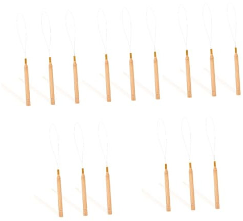 KONTONTY 5 Sätze Holzgriff Threader Einfädler Faden Inserter Nähen Nähgarn Werkzeug Nadeleinfädelvorrichtung Näheinfädelvorrichtung Hellbraun Rostfreier Stahl 3 Stücke * 5