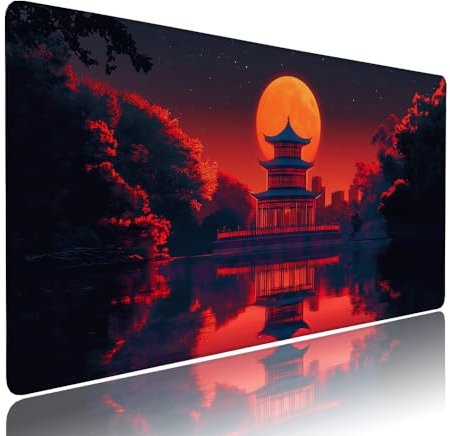 Tapis de Souris XXL Rouge sous Main Bureau Gaming Accessoire Clavier Mouse Pad Lune Etendu Large Tapis Gaming 1400x600x3mm Protection Bureau Base en Caoutchouc, Bords Surpiqué Antidérapant d-555