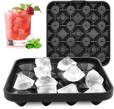 Eiswürfelform, Eiswürfelbehälter mit 16-diamantene Eiswürfel, Eiswürfelbehälter mit Deckel, Silikon-Eiswürfelbehälter, BPA-frei, für Whisky, Cocktails, Babynahrung, Wiederverwendbar