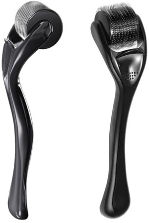 MLPKOI Dermaroller Microagujas 1 mm Para La barba y el cabello crecen, Derma Roller Mincroneedling para cara y cuerpo, Microneedling Rollers para hombres y mujeres, Negro mate barba Rollers