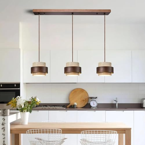 TMKOO Natürliche Steinhängelampe Zylindrische Travertin Pendelleuchte Im Wabi Sabi Nordic Stil Mit Holz Für Kücheninsel Adjustable Home Decoration Flur Schlafzimmer Esszimmer Deckenbeleuchtung(B)