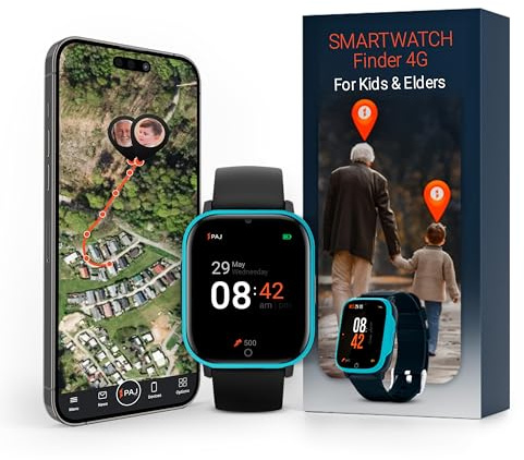 PAJ SMARTWATCH Finder 4G para niños – Mini localizador GPS para niños con Mensajes de Voz - Seguimiento en Vivo, Botón de Emergencia SOS, Geovalla y Notificaciones de Alarma de Emergencia - Azul