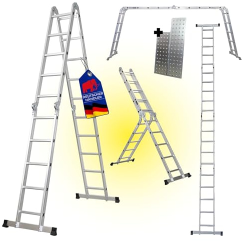 PROREGAL Sprossen-Mehrzweckleiter MULTISTEP, 4-teilig Aluminium, 4x5 Sprossen, bis zu 5,7m Höhe, Traglast 150kg, Arbeitsgerüst Stehleiter Anlegeleiter