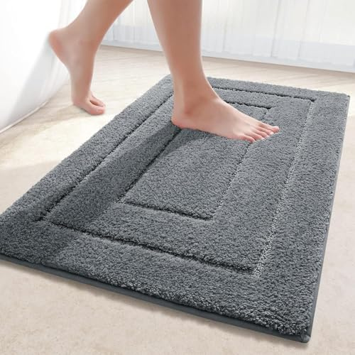 smiry Microfibre Bath Mat 60 x 90 cm Fluffy Bathroom Mat Dark Grey | Extra Soft, Non-Slip Absorbent Rugs for Shower Floor, Machine-Washable Bath Rug Foot Mat, Fits Vanity, Bath Entry & Balcony