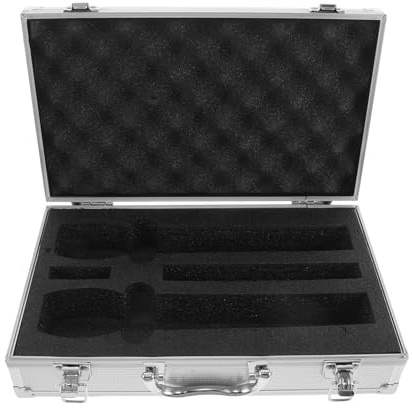 Ciieeo Estuche de Transporte para Micrófono de Mano Caja de Almacenamiento de Aluminio con Dos Ranuras para Micrófonos y Cables para Escenario de Actuación