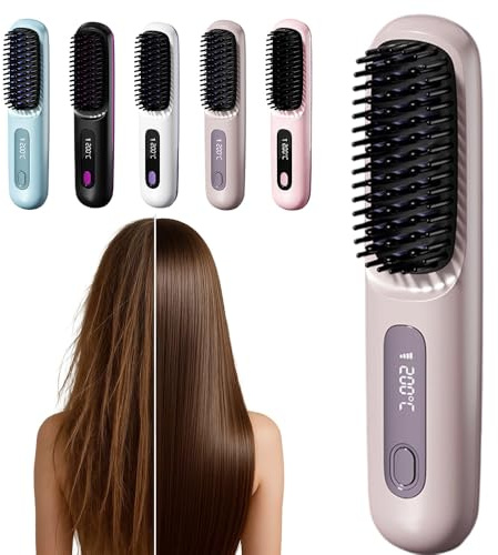 Mineup Glättbürste Kabellos, 2026 Neu Haarglätter Bürste, Tragbare Glättungsbürste für Haarstyling, Stylingbürste Für Kurze Haare, 4000mAh 160°C-200°C Wiederaufladbar für Reisen und täglichen Gebrauch