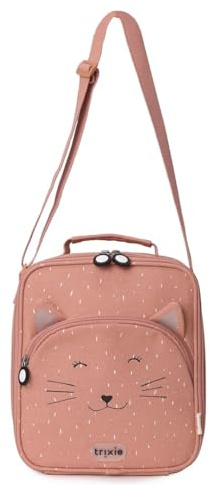 Trixie Insulated Thermal Bread Bag with Shoulder Strap, Front Pocket with Zip, Name Tag, for Children at School, Nursery and Crib (Mrs. Cat)