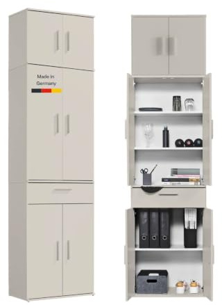 mokebo Mehrzweckschrank 'Der Extralange' (230x60 cm) Made in Germany, aus Holz in Kaschmir, deckenhoch Büroschrank, extra hoch mit 6 Türen, Aktenschrank Schuhschrank in Beige