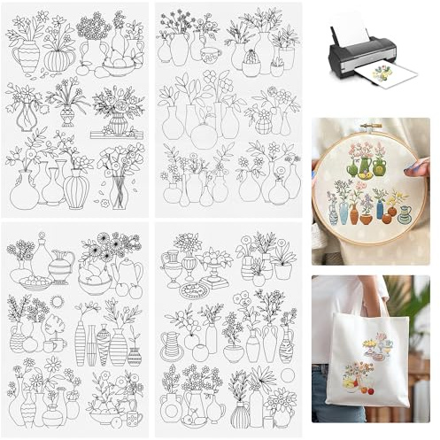 NETFLO 8 Stück Stickvorlagen Wasserlöslich Stickpapier Wasserlöslich Embroidery Pattern Kreuzstichvorlagen Selbstklebende Druckbar Handgestickte Stickerei Stickunterlage für Anfänger