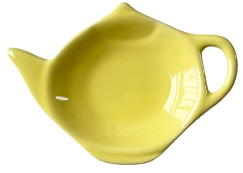 Compact Teapot Shaped Ceramic Dish, Multi-Use Tea Bag Holder & Small Serving Plate, Decorative Dish for Tea Time, 12x8.7cm (Yellow, 12 * 8.7)