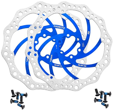 Disques de frein pour vélo lot de 2, inclut 12 vis, disque R6 140 mm Bleu | Disque de frein à 6 trous Disque de frein en acier inoxydable de 140 mm Frein à disque pour vélo Convient pour VTT/Road/BMX