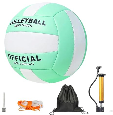 KQWVZ Voleibol Tamaño 5, Pelota Voleibol, Voleibol De Playa De Cuero Suave con Inflador, Balón De Voleibol De Playa, Softy Volleyball, Ideal para Outdoor, Playa, Arena Y Deportes De Verano