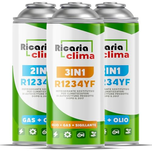 Ricaria Clima 3-en-1 – Recharge Climatisation Auto R1234yf avec Huile et Stop-Fuite XL + 2X R1234yf XL 235 g – Lot pour Remplissage Autonome de Climatisation Automobile, Chaque Boîte 235 g