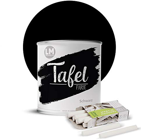 LM Tafelfarbe 0,75 Liter + 10 x Kreide (Schwarz) - partielle Wand- & Möbel-Farbe für Kinderzimmer, Büro oder Küche. Ideal als Blackboard- & Chalkboard