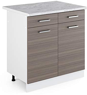 Vicco Küchenunterschrank R-Line, Edelgrau, 80 cm | 2 Schubladen · AP Marmor inkl. · Höhenverstellbare Füße · 2 Türen · ✓ Leichter Zugriff