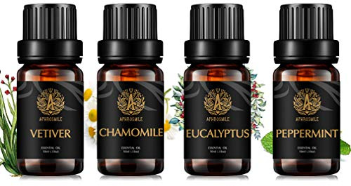 Aromatherapie Kamille ätherisches Öl Set für Kerze&Seifenherstellung,100% reine Eukalyptus ätherisches Öl Kit für Diffusor, 4x10ml therapeutische Grade Pfefferminze, Vetiver ätherische Öle für Massage