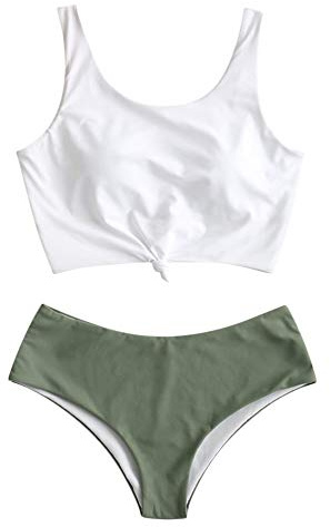 ZAFUL Damen Zweiteiliger Tankini, gepolsterter Bikini mit Blumenmuster Schnür-Tankini Oberteil hochtaillierte Shorts Badeanzug