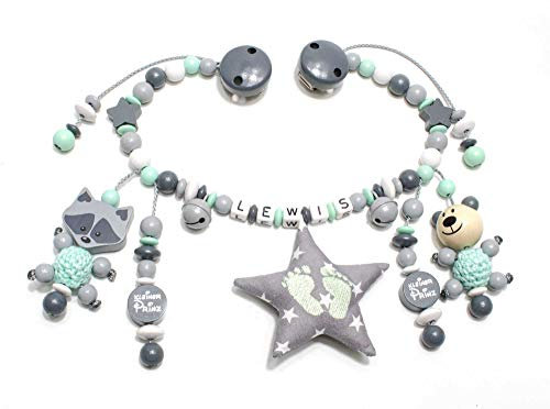 Kinderwagenkette mit Namen mint grau Junge