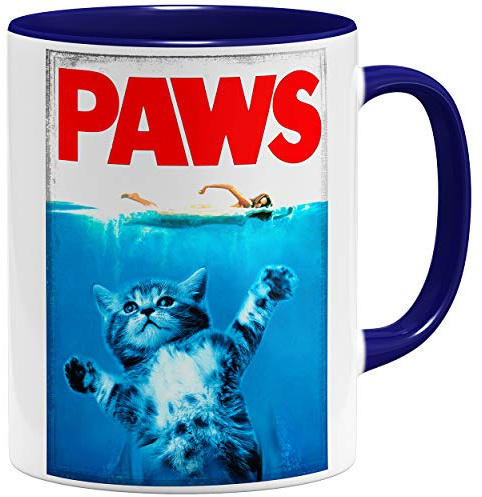 OM3® PAWS Cat Katzen Kaffee-Tasse - Keramik Becher - 11oz 325ml - Beidseitig Bedruckt - Dunkelblau