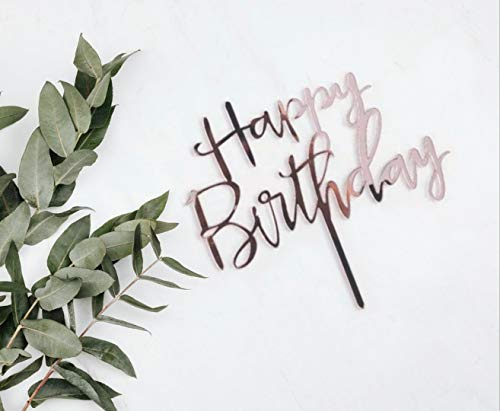 Rose Gold Glittery Happy Birthday Cake Topper for Birthday Party Decorations, Cake Decoration Supplies