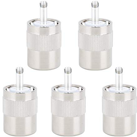 Yunir 5 Pezzi UHF PL-259 Testa Alimentatore Maschio, Corpo Principale in Ottone nichelato, Placcato Argento, Isolante PTFE per Cavo coassiale Ohm RG8/RG214/RG213 9913/LMR400