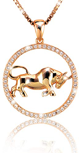 Elegante Damen Halskette Sternzeichen STIER Kette Roségold plattiert mit glänzenden Kristallen aus der Kollektion SHINE inkl. einer edlen PAVEL’S Schmuckbox