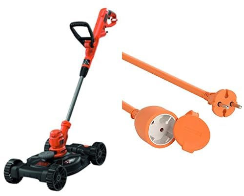 BLACK+DECKER Outil 3-en-1 Filaire 550W : Coupe-Bordures, Dresse-Bordures et Tondeuse, 30 cm & Electraline 20857038F Prolongateur jardin avec clapet 16 A 25 m Orange