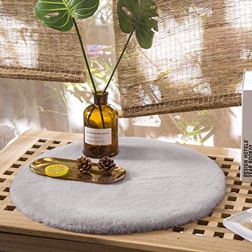 Teppich Wölkchen Fell Rund, Fellteppich Rund, Kunstfell Teppich Waschbar, Hasenfell, Kaninchenfell - Flauschiger Teppich Wohnzimmer, Bettvorleger Schlafzimmer - Grau - Rund 30cm