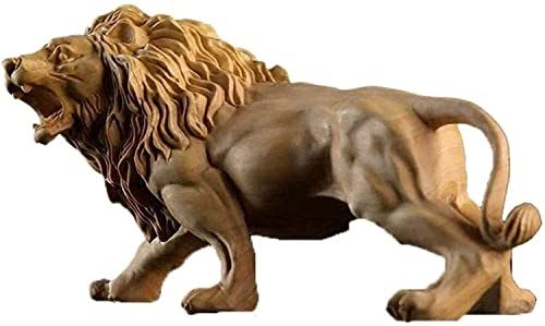 SCZWP8 Madera de boj tallada León macho Decoración de escritorio Registro tallado Estilo chino Colección Adornos Escultura Estatua Adornos para escultura Impresionante TV Gabinete Decoración del hogar