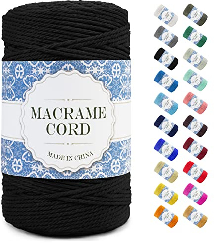 Uiopa Corda Macrame, Filo Macrame Corda Cotone, 4 Fili Cordoncino Cotone Spago Colorata, Cordino per Borse Uncinetto Arazzo da Parete Artigianato Fai Da Te Appendini per Piante