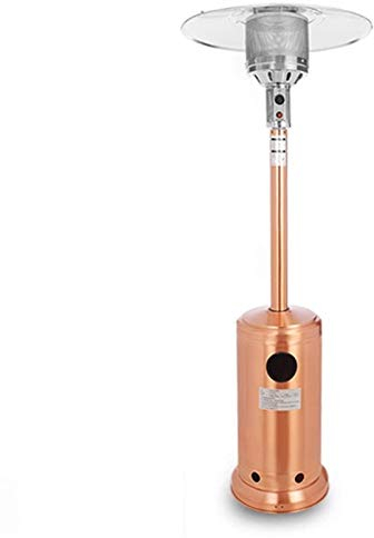 Terrassenheizstrahler, Edelstahl-Terrassenheizstrahler mit Rädern und Tisch groß, Propangas-Standheizstrahler für den Außenbereich, perfekte Wärme für den Außenbereich oder den Garten (Farbe Messing