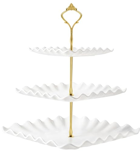 DAFURIET Dessert Cupcake Stand, 3 Tier Cup Cake Holder Tower for Tea Party/Birthday/Weeding, Plastic Tiered Serving Tray with Metal Rod (White)