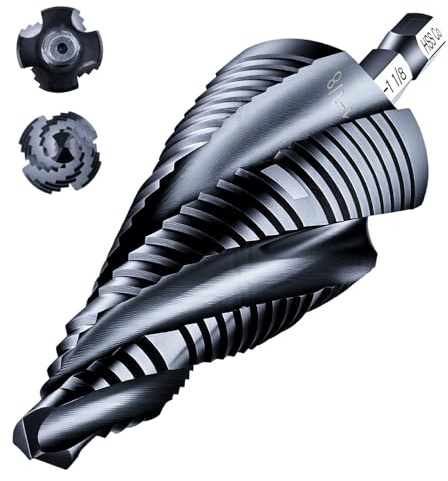 Toolant - Broca escalonada de cobalto de cuatro flautas en espiral (Pro Max), broca de paso unibit lista para impacto de 1/4-1-1/8, vástago hexagonal de 1/4 pulgadas para metal, acero inoxidable,