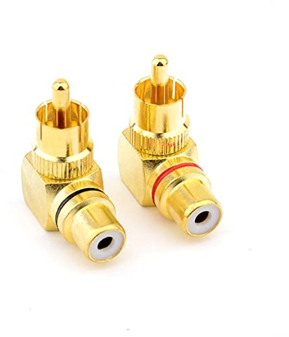 JZK 2pcs Adattatore RCA angolo retto 90 gradi maschio a femmina, spina dell'adattatore fono RCA ad angolo retto, connettore stereo da maschio a femmina AV placcato in oro per connessione audio