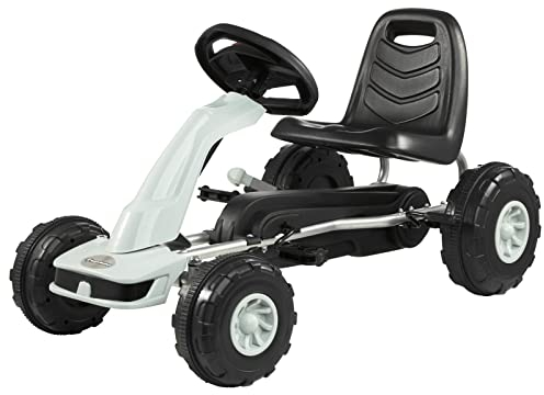 HyperMotion Go-Kart für Kinder ab 3 Jahren, Tretauto Jungen und Mädchen, Fahren: Vorne und Hinten, Doppelte Handbremse, Kinderfahrrad wie EIN Auto, 4 Räder Metall + Kunststoff, Grau