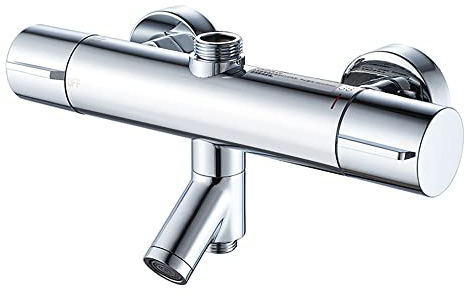 AFUDER Miscelatore Termostatico Doccia 38 ℃ Bagno doccia nero Top Spray Termostato inferiore G 1/2 Top 3/4 BSP Isolamento Termico Rubinetto Doccia a tre Uscite Ottone Cromato