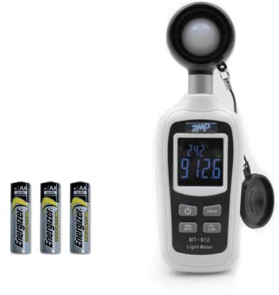 2MP - Luxmètre Digital Numérique Compact pour Mesure de Luminosité - Mesureur de Température Ambiante et de lumière - Mesure jusqu'à 200 000 Lux et -20° à +70°C