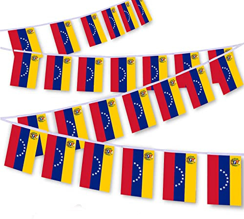 MacLand 30 cuerdas de bandera nacional de Venezuela, banderines de decoración venezolana de 33 pies, pancarta decorativa para decoración de patio interior y exterior