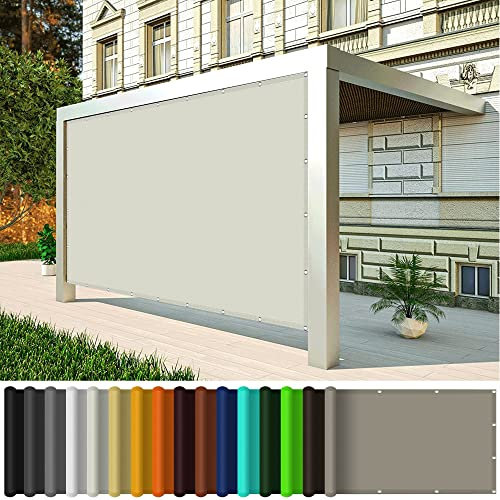Sonnensegel für Terrasse und Garten 2 x 5 m, Wasserdichter Terrassen-Seitenmarkise 98% UV Schutz Balkonsonnensegel für Balkon Garten, Elfenbein