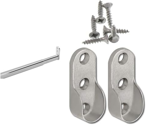 Schrankrohr ausziehbar, 40-60 cm, Teleskopstange, stabile Nischenstange, Kleiderstange & 118500622 Schrankrohrhalter oval Schrankrohrlager, Silber