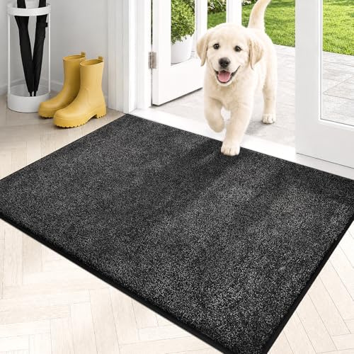 PURRUGS Dirt Trapping Door Mat 60 x 90 cm, Non-Slip Machine Washable Entrance Mat, Dog Doormat, Super Absorbent Entry Rug for Front Door, Back Door, Muddy Shoes and Paws, Charcoal