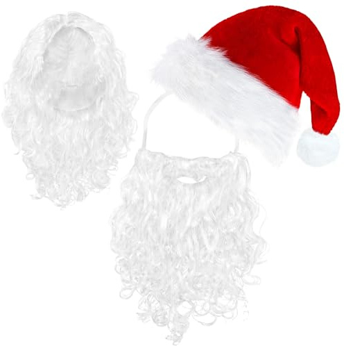 ROSAUI Weihnachtsmannmützen und Bart für Erwachsene, Weihnachtskostüm-Dekorationen, Weihnachtsmütze, Weihnachtsmann-Bartmaske, Gesichtsabdeckung für Männer und Frauen