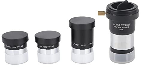 Telescope Eyepiece Set, 4mm 10mm 25mm 2X Barlow Lens Kit for Astronomy, Multi Coated, Full Metal, Soft Rubber with T Adapter, for DSLR Camera.